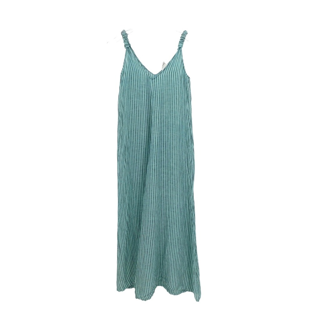 La‎ Bottega di Brunella Tuta Athena Linen Jumpsuit Striped Wide Leg Teal XS